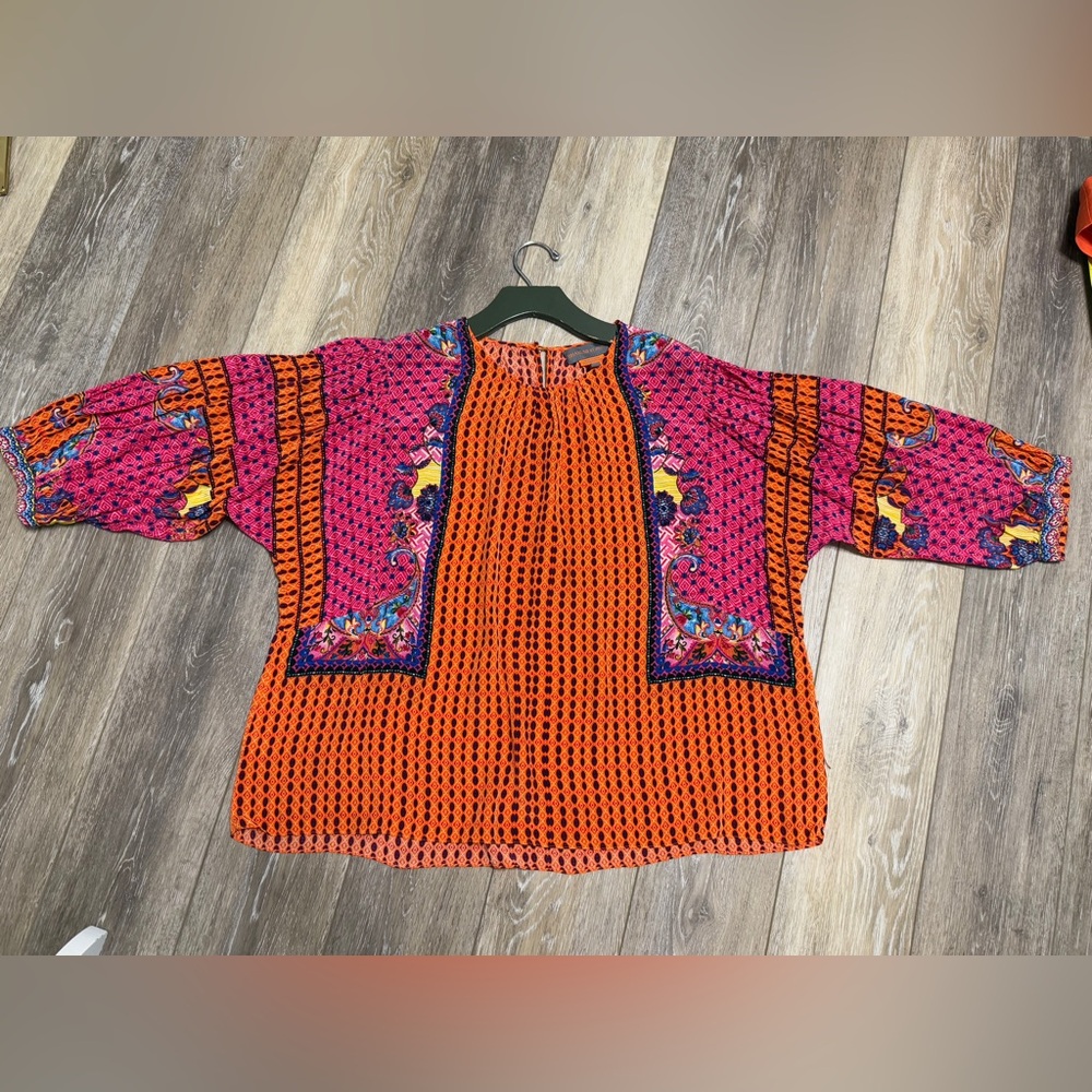 Banana By Jyoti  Viscose Emilia Peasant Vibrant Multicolor Oversize With Beads L - Picture 4 of 9
